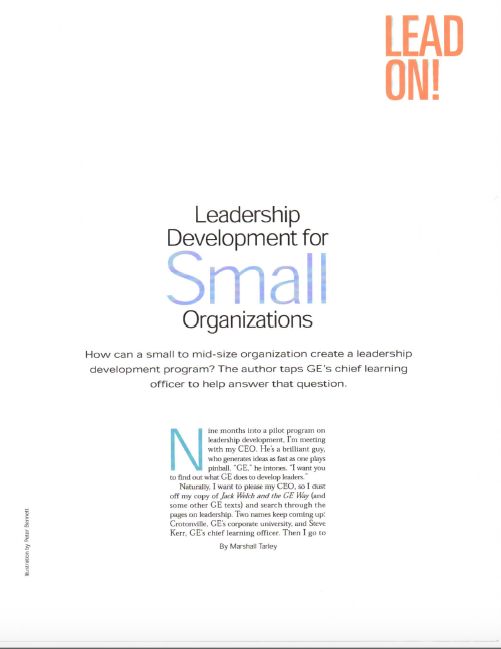 Leadership Development For Small Organizations by Marshall Tarley